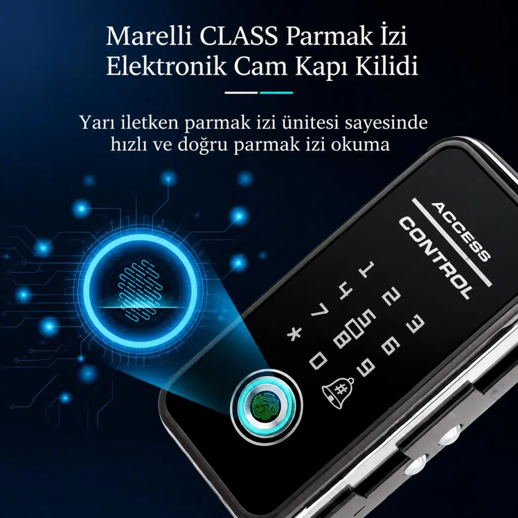 Marelli Class Parmak İzli Şifreli ve Kartlı Elektronik Cam Kapı Kilidi